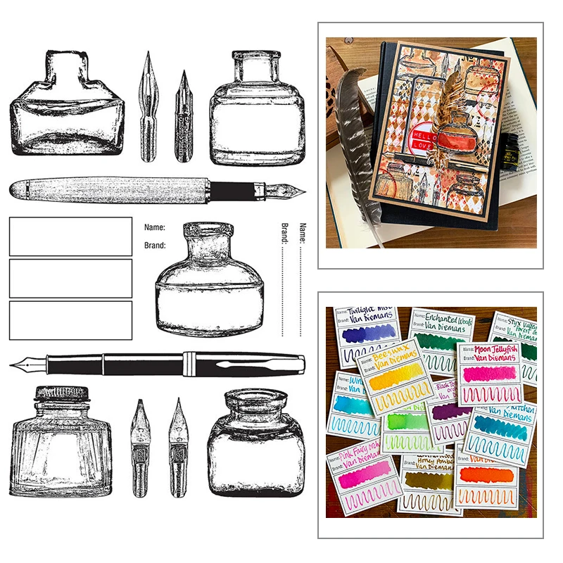 2022 New Retro Ink Bottle Pen Pattern Clear Stamps For DIY Making Word Greeting Card Album and Scrapbooking No Metal Cutting Die |