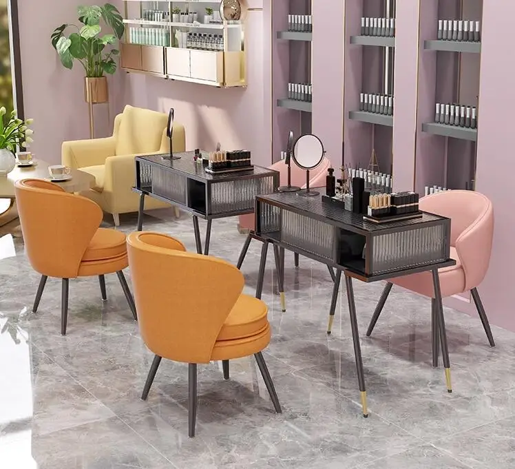 Manicure table Vacuuming simple nail salon special table customer chair Glass manicure double chair set