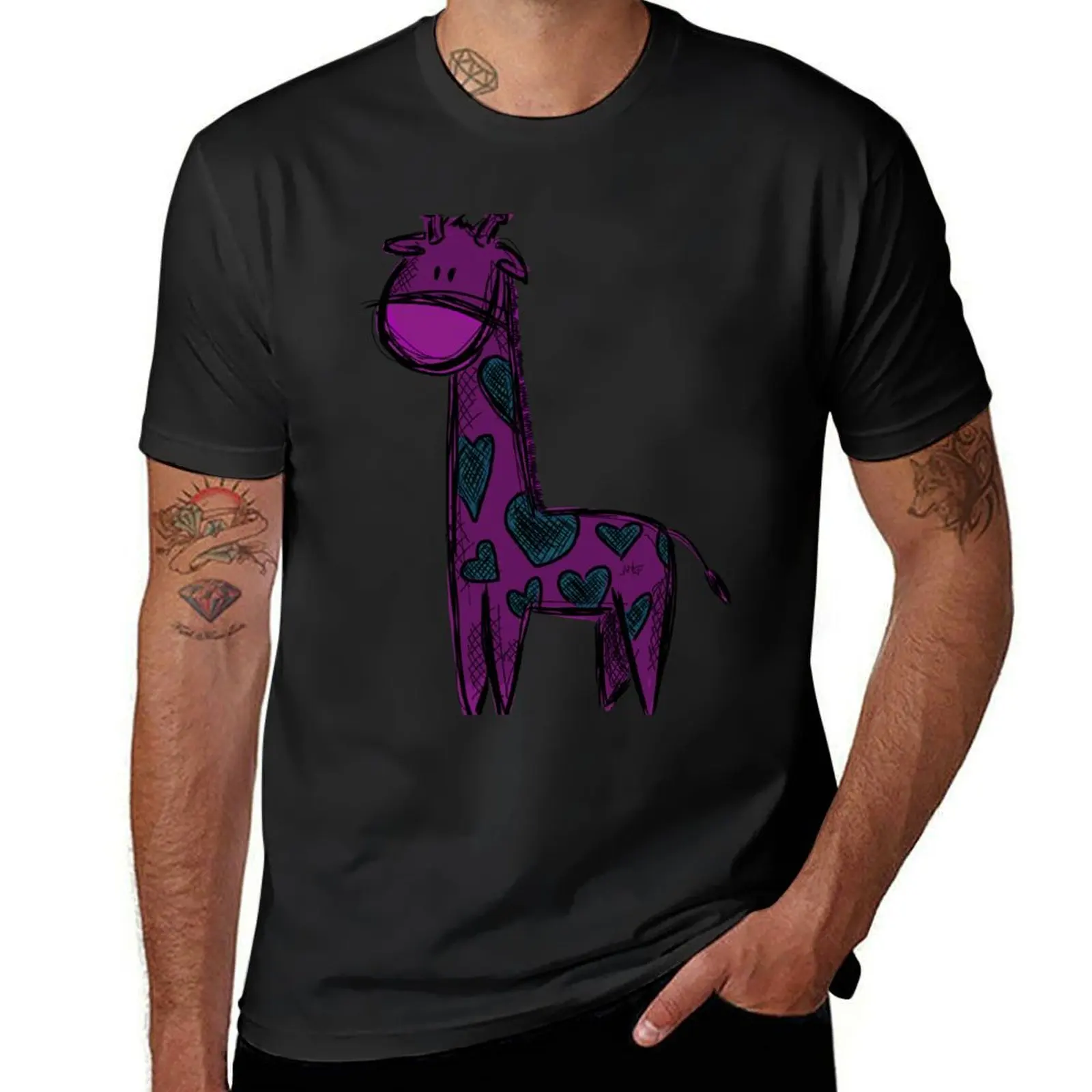 Giraffe Love - but in purple T-Shirt funnys hippie clothes tshirts for men