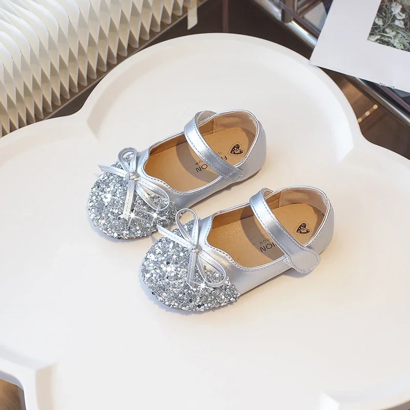 Silver Leather Ballet Shoes for Kids Girls