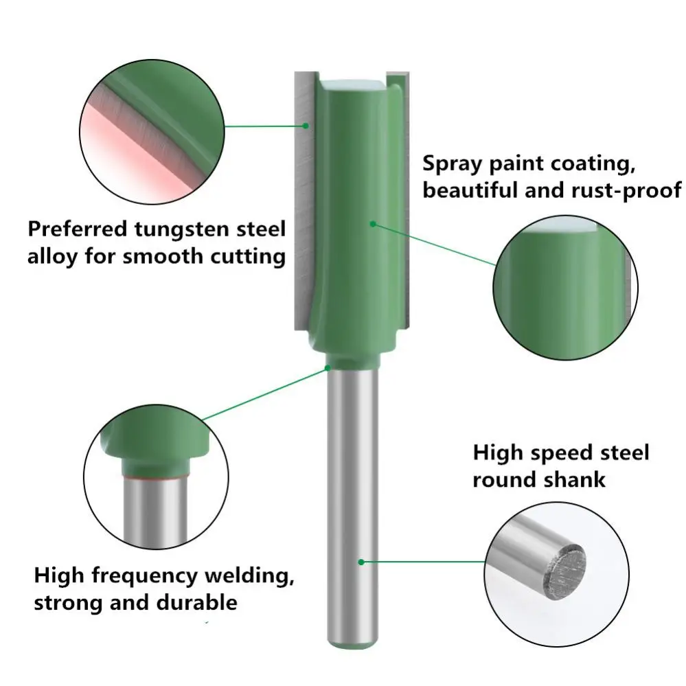 Wood Router Bits 1/4inch Shank Carbide Alloy Straight Router Bits For Wood Working Tungsten Alloy Double Edged Straight Cutter Set 7pcs/set
