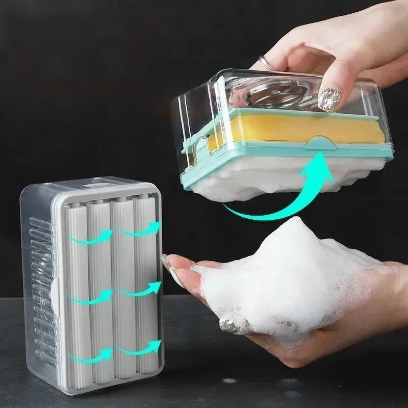

New Hand Free Scrubbing Soap Box Multifunctional Bubble Box Household Automatic Soap Drain Roller Laundry Soap Drainage Type