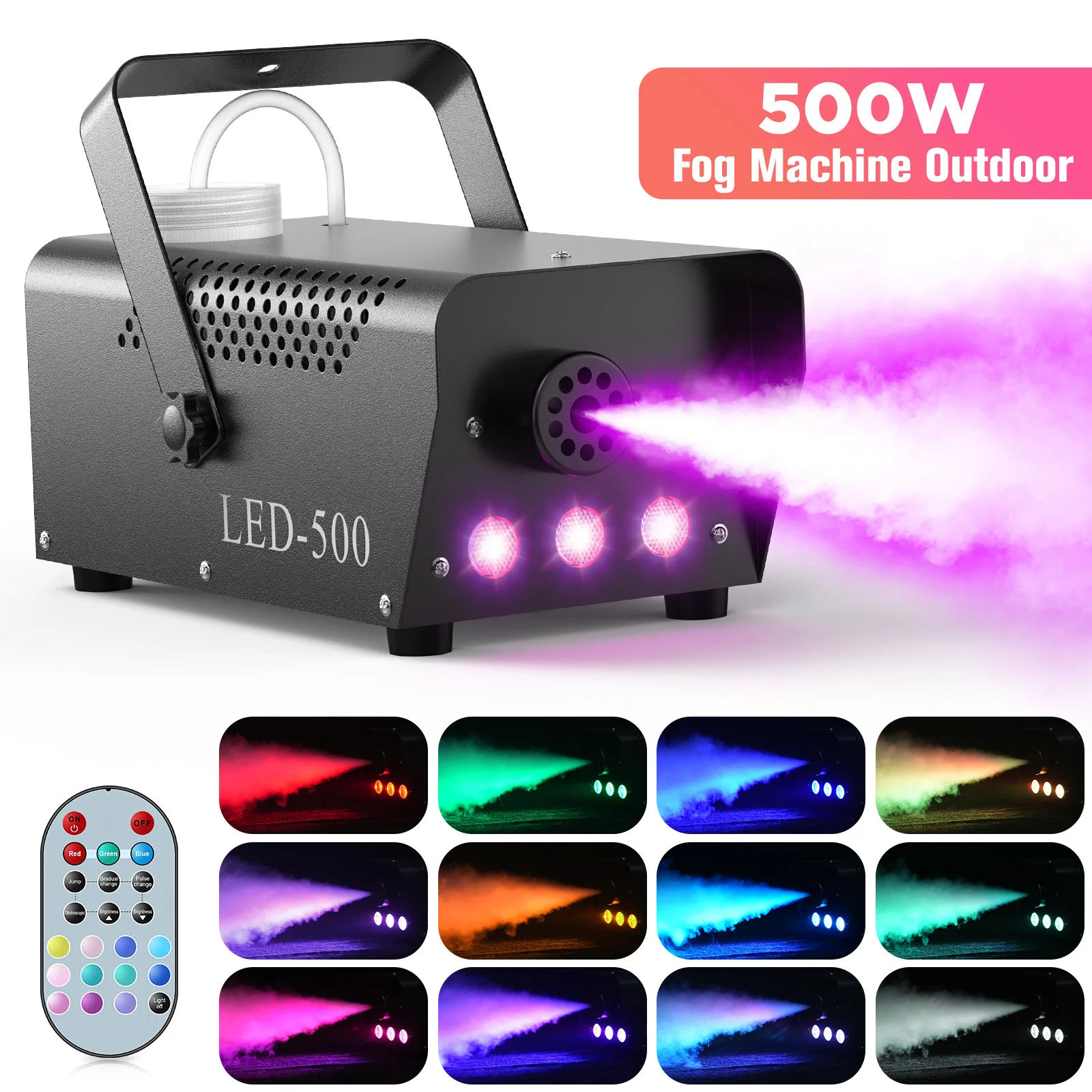 U'King 500W Smoke Machine RGB 3 LED Mixed Color Fog Machine with Remote Control for DJ Halloween Christmas
