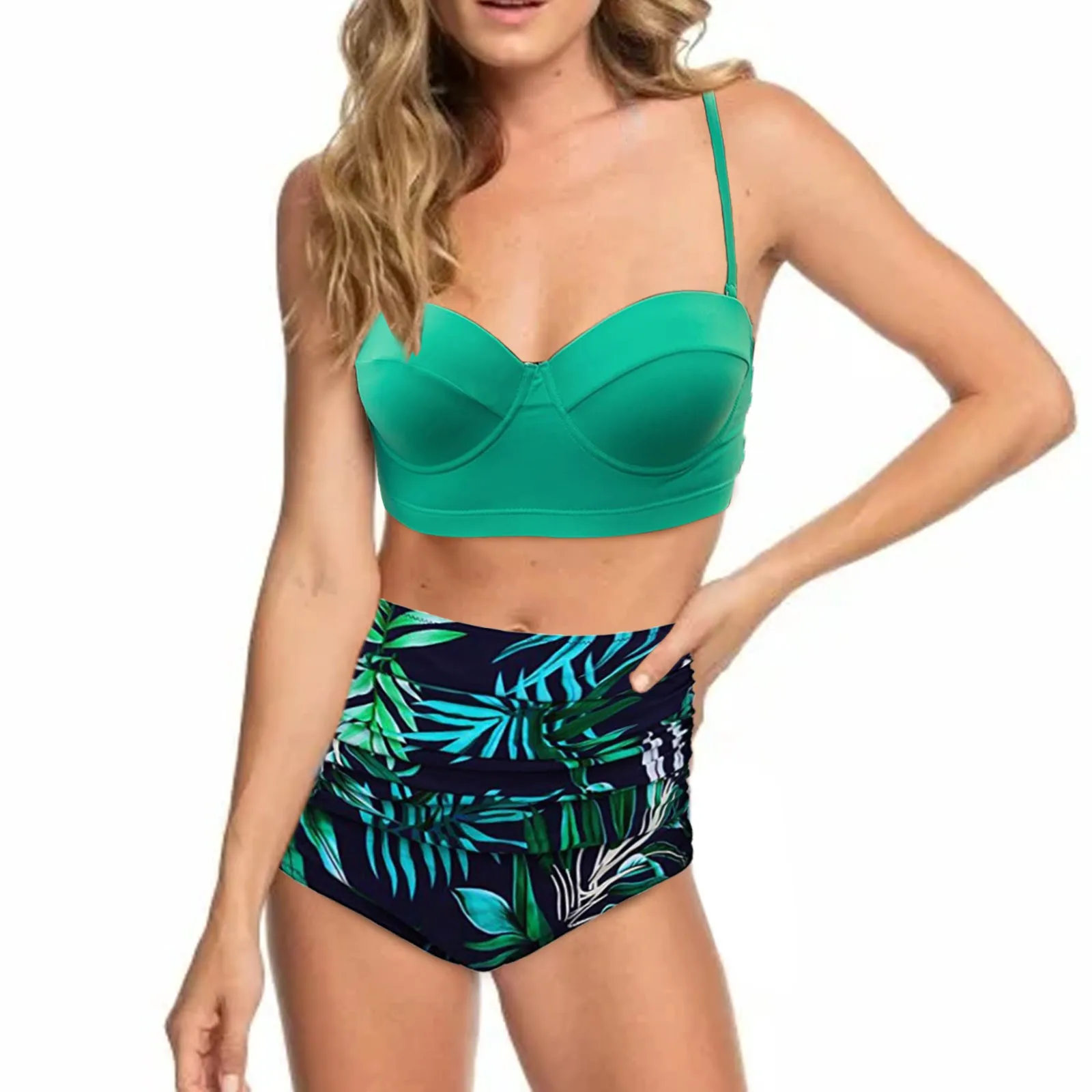 

Женский однотонный топ, бикини с узлом, купальник с цветочным принтом, плавки с высокой талией, купальник из двух предметов, бикини с пряжкой