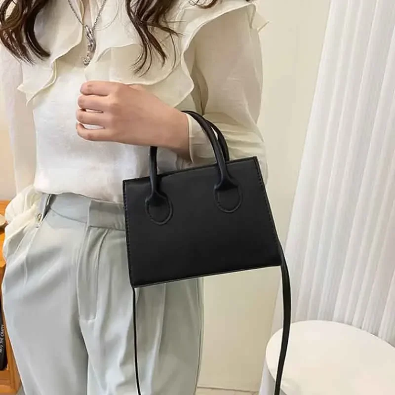 Minimalist Black Small Square Bag All-Match Top Handle Purse Classic Shoulder Bag for Work Women Handbags Crossbody Bags Purse