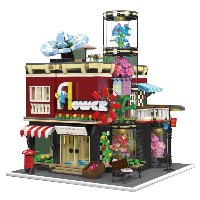 

Flower Shop Buliding Bricks MOC 16056 Store City Street View Retro Architecture Model Blocks Ideas Toy Gift Children Girls Boys