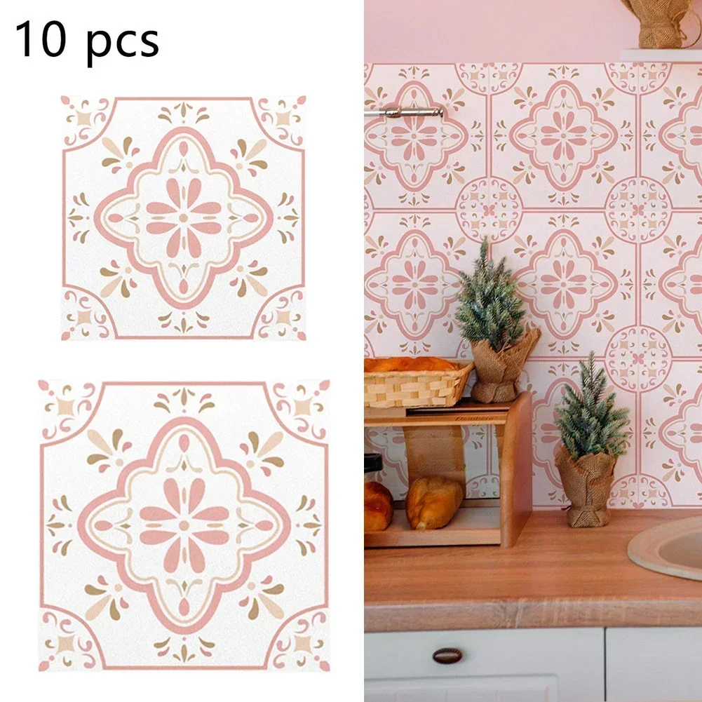 10Pcs Arts Tile Stickers Pattern Self-sticker 3D Wall Sticker For Kitchen Living Room Bathroom Decoration