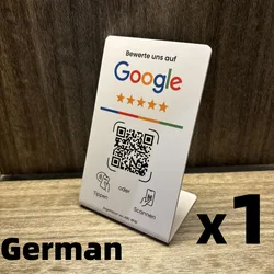 Multilingual Business Stand for Google Review with NFC Tap & Dynamic QR Code (German White 1 Pc)