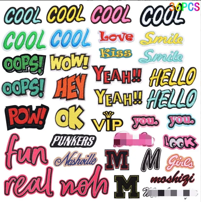 10 Pcs Cool Hello Yeah Wow Words Embroidered Patches Clothing Hat Bag Shoe Repair Material Phone Gift Box Decor Diy Accessory