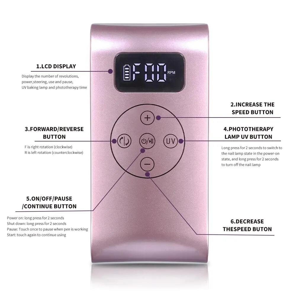 35000RPM Portable Electric Nail Drill Machine With LCD Display UV Nail Lamp Drying Function Rechargeable For Nails Manicure 2