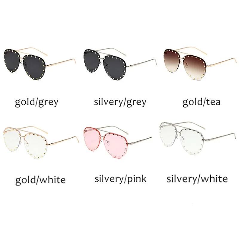 Vintage Metall Doppel Brücke Pilot Sonnenbrille Frauen Luxus Marke Designer Beliebte Punk Niet Mode Im Freien Sonnenbrille UV400 – Detail 3