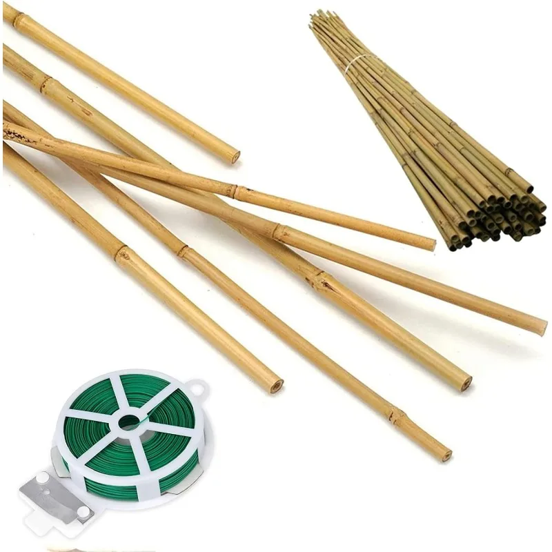 50 Pack 8ft Bamboo Plant Stakes for Wood Garden Sticks，Wooden Plant Supports，Bamboos，Bamboo Trellis，Crafts
