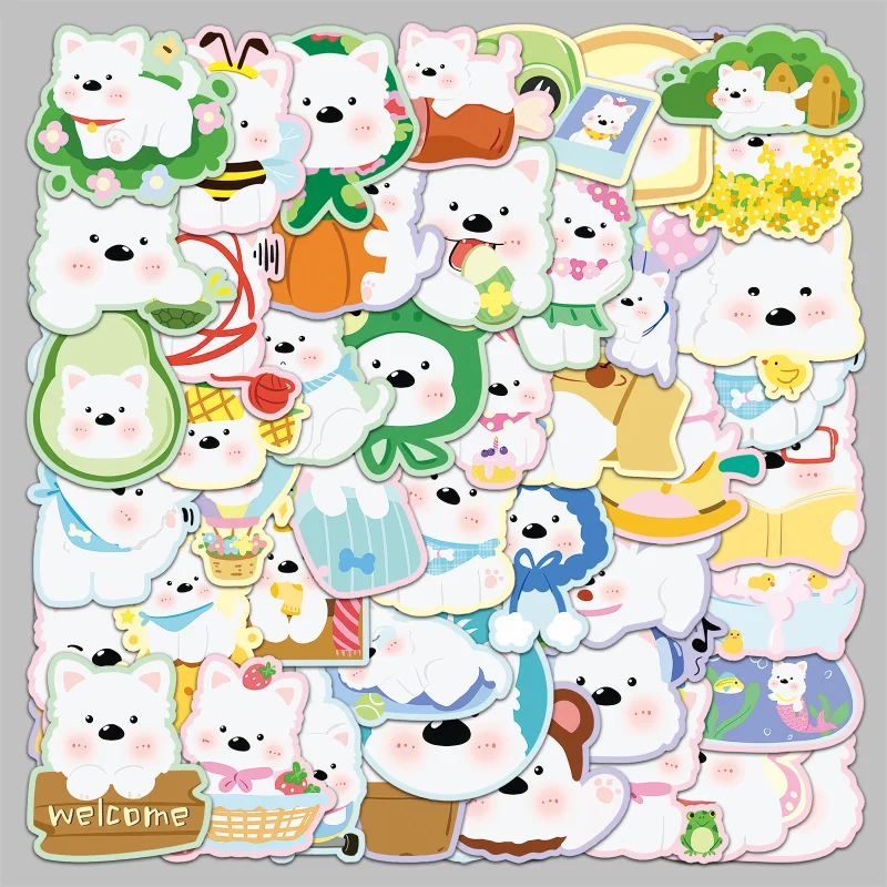 50pcs White Terrier Stickers Cute Cartoon Westie Dog Waterproof Decals for Laptop Journal Scrapbook 5-9cm Unique Design