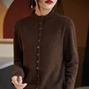 Women's Long Sleeved Solid Color Button Up Australian 100% Wool Knitted Cardigan Autumn And Winter French Fashion Knitted Jacket 5