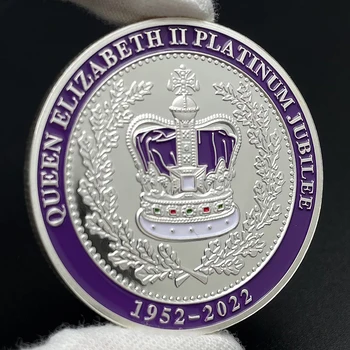 Queen Elizabeth II Platinum Jubilee Silver Coin 1952-2022 Purple Crown Souvenir Medal Crowned in Westminster Abbey Badge