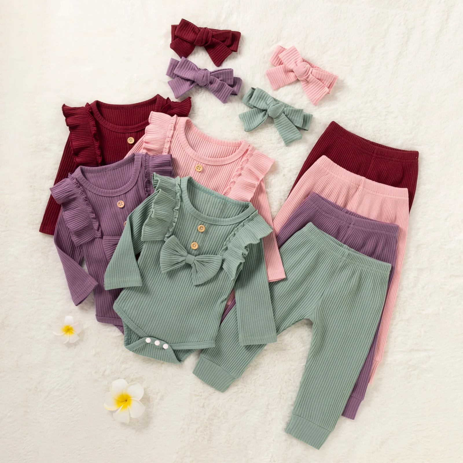 Sweetpea Clothing 3 Piece baby girl romper set