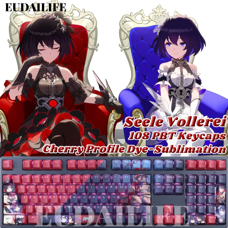 

Seele Vollerei 108 клавишная крышка Honkai Impact PBT краска Сублимация светильник передача вишневого переключателя перекрестная крышка механической клавиатуры