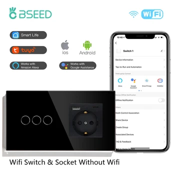 BSEED 1/2/3Gang WiFi สวิทช์ไฟสมาร์ทสวิทช์สัมผัสทํางานร่วมกับ Tuya Smart Life Alexa APP EU ซ็อกเก็ตไฟฟ้า USB Type-C Prots 11