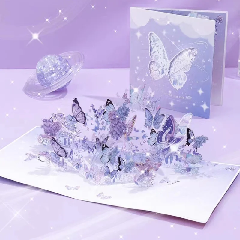 Purple Butterfly Birthday Pop Up PVC 3D Greeting Card Gift for Weddings Graduations XAMS,greeting cards