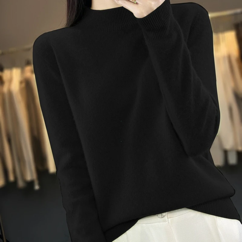 100% Merino Wool Sweater Women O-neck Cashmere Knitwear Female Pullover Autumn Winter Casual Tops Solid Color Soft  Clothing