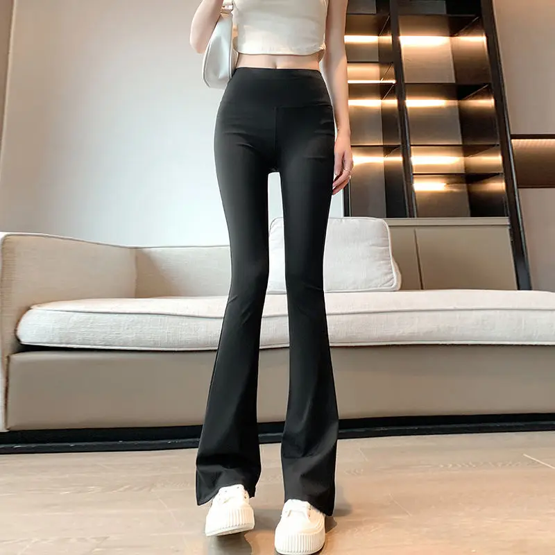 

Women's Clothing Spring Summer Bootcut Thin Young Style Elasticized High-waisted Solid Color Printed Casual Sporty Flare Pants