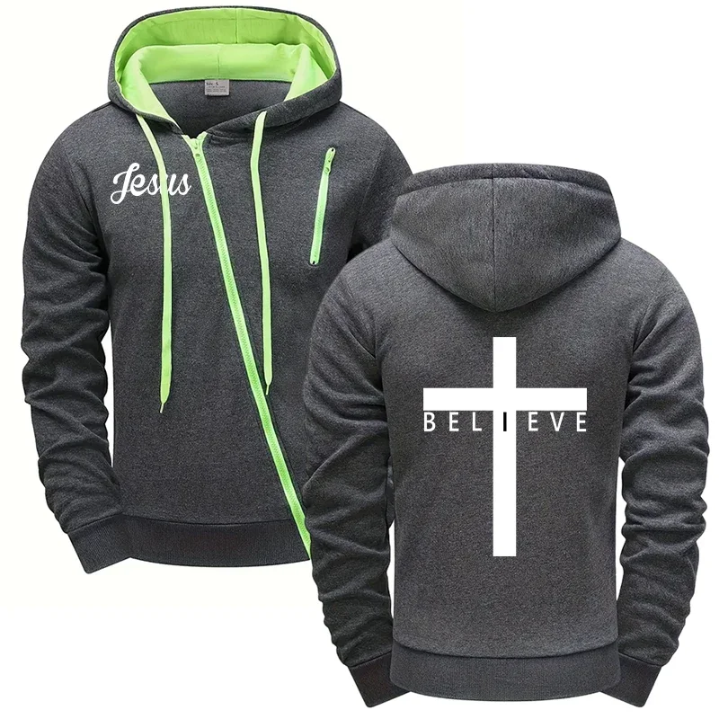 Jesus Cross Printed Mens Hoodie Casual Sport Coat
