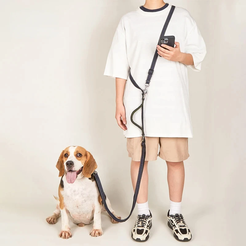 다기능 장 천 개 가죽 끈, 길이 조절 가능, 프리 핸즈, 더블 헤드 가죽 끈, 소형 중형 대형견용 걷기 달리기