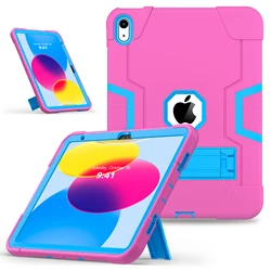 Heavy Duty Hybrid Tablet Case with Built - in Kickstand Armor Cover for iPad 10.9 2022 - 10th (Rose Red - Blue)