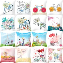 

Valentine's Day Pillowcase Decoration Cushion Cover 45x45 Bicycle Flower Plant Car Pillows Polyester Sofa Home Decor Pillow Case