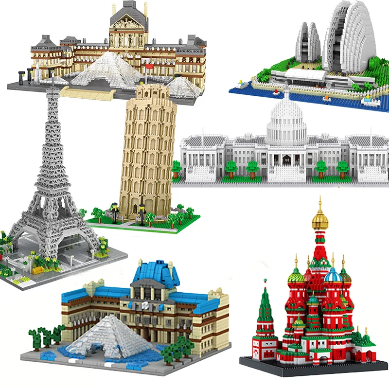 City Architecture Torre Eiffel Big Ben Pair Louvre Micro Building Blocks Sydney Opera House Capitol Taj Mahal Construction Toys