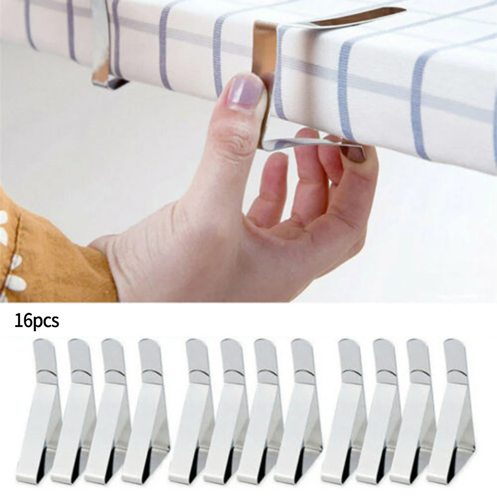 

16PCS Stainless Steel Tablecloth Clamps Anti-Slip Table Cloth Cover Clips Metal Pegs Clamps For Picnic Prom Wedding Decoration
