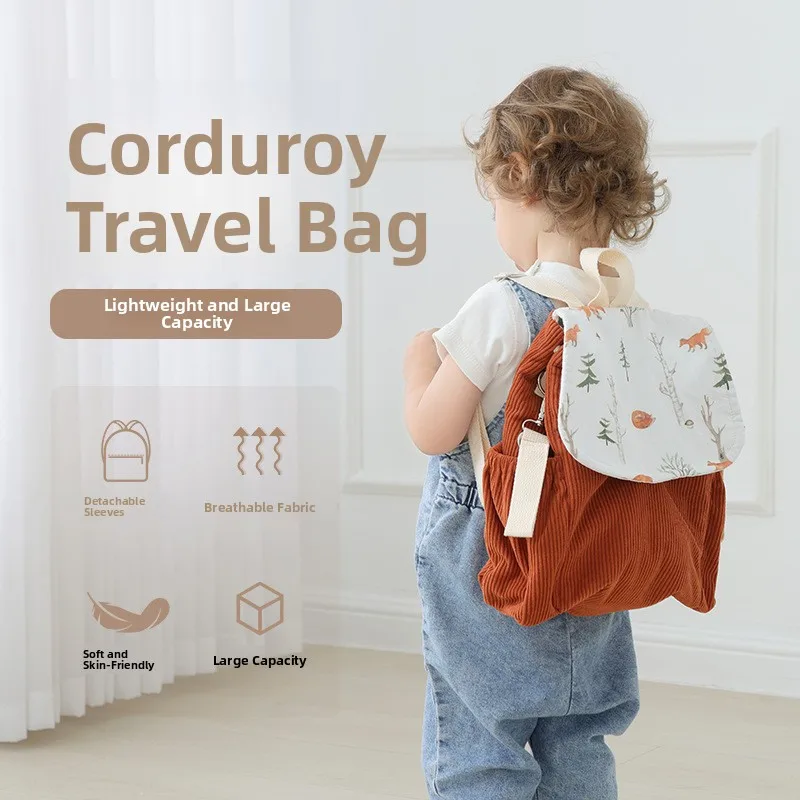 Corduroy Backpack for Children Casual School Bag Boys And Girls Kindergarten Snack Bookbag Cute Unisex Double Shoulder Bag 2