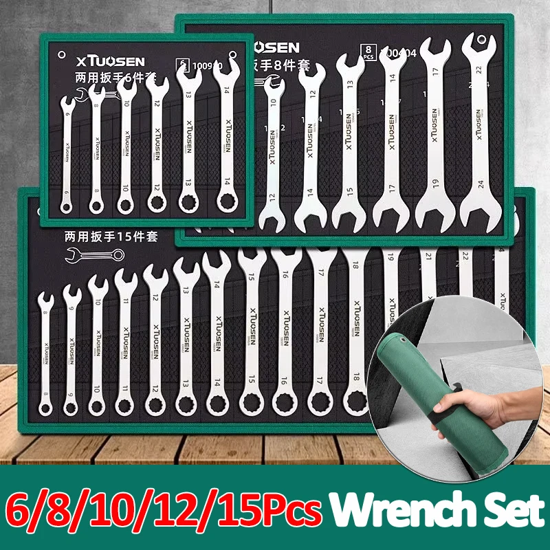 Ultradünner Schraubenschlüsselsatz mit offenem Ende, 6–27 mm, Pflaumenschlüssel-Maulschlüssel-Set, 6/8/10/12/15-teilig, universelles Pflaumenschlüssel-Set mit zwei Köpfen