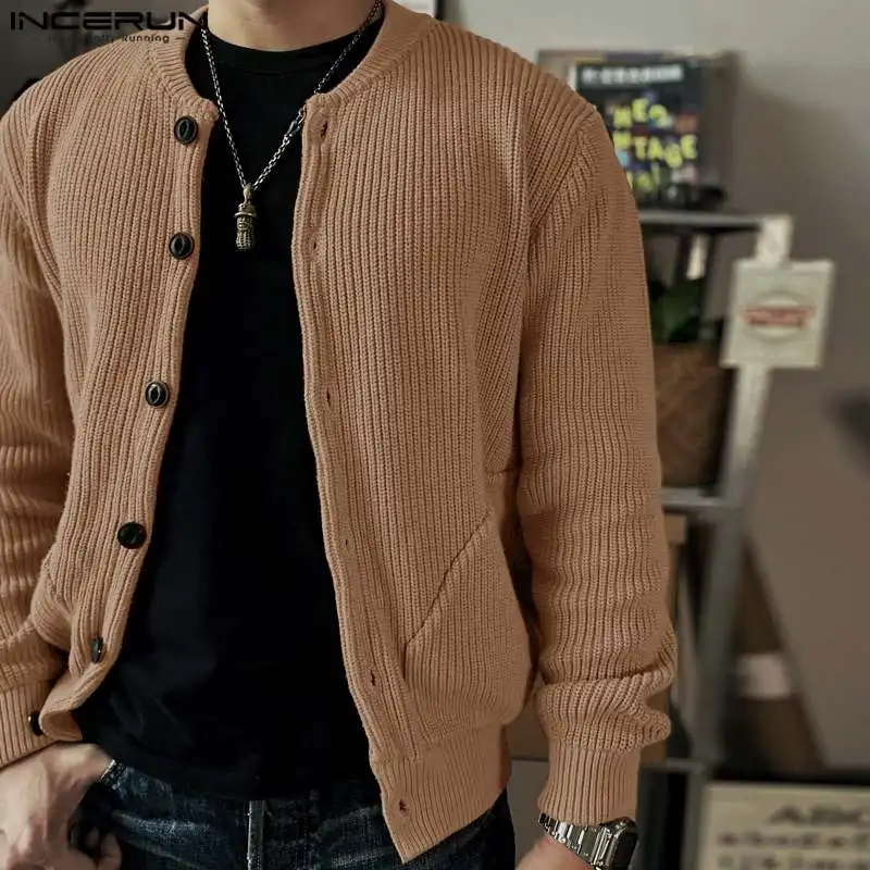 

Men Cardigan Solid Color Knitted V Neck Long Sleeve Button Streetwear Casual Sweaters 2024 Fashion Leisure Kimono S-5XL INCERUN