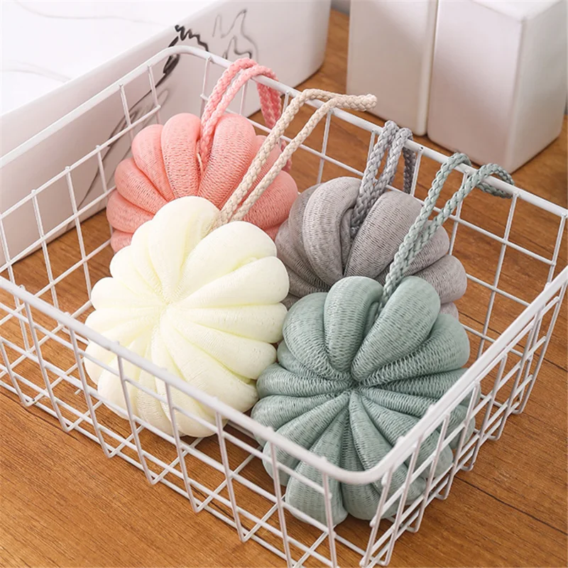 

1pc Large Pumpkin Bath Flower Ball Powerful Exfoliating Sponge PE Material Body Scrubber Flower Body Skin Cleaner Cleaning Tools