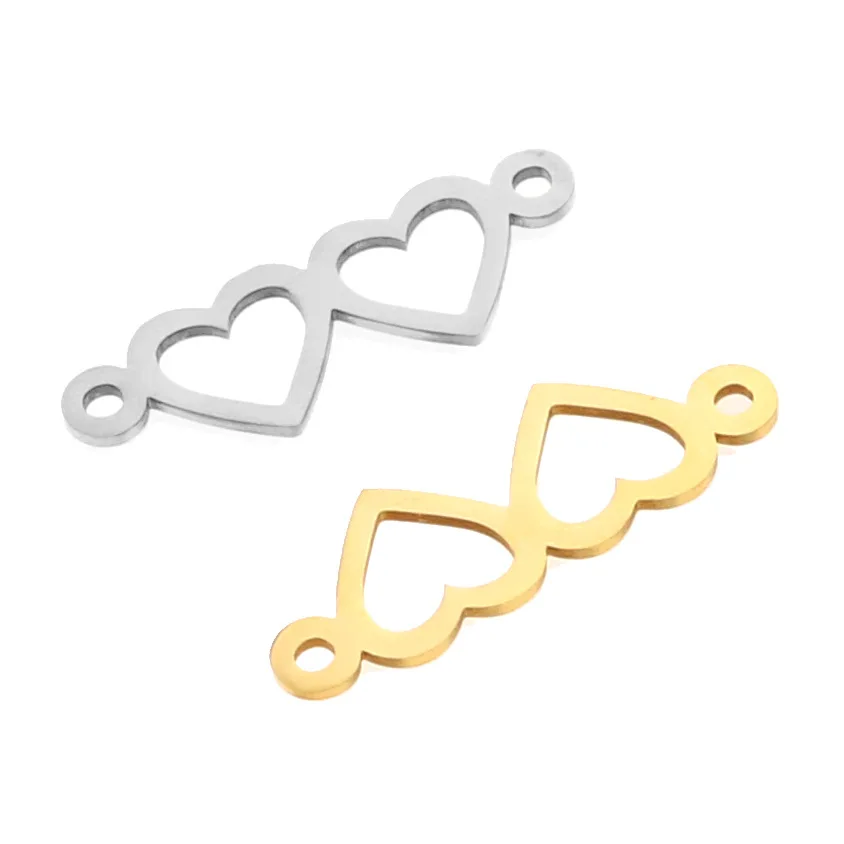 Stainless Steel Gold Double Heart Charm High Quality Connector for Bracelet Necklace Hollow Pendants Diy Jewelry Making 1