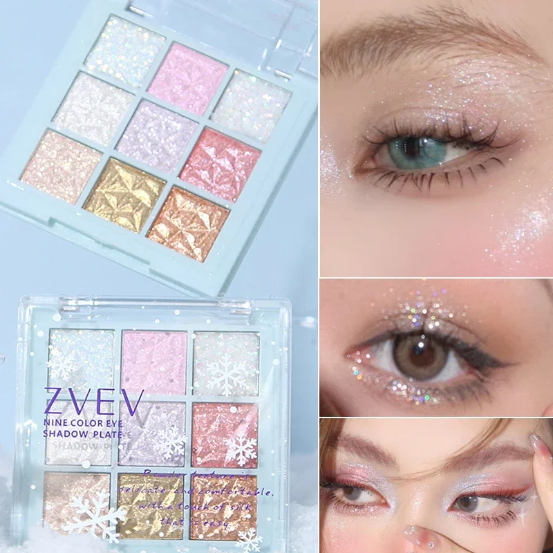 Eye Shadow Eye Shadow Plate 9 Colors Glitter Snowflake Dream Girl Pearly Matte Highlights Cool Tone