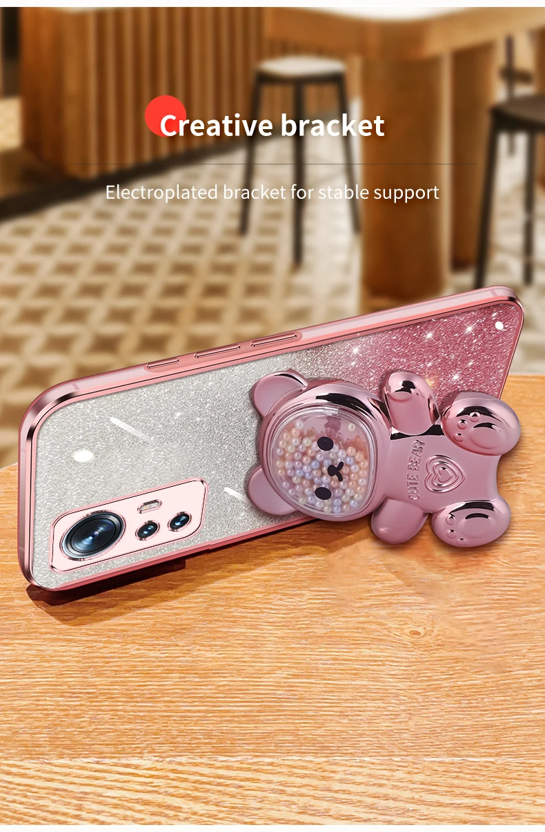 Coque de téléphone avec support à paillettes, ours mouvant, pour Xiaomi Mi Pro Lite 11 lite 11t 12 12t 11pro, mi11lite, Mi12, mi11_voghion.com