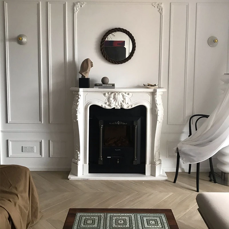 

Marble fireplace stone carved fireplace decorative cabinet entrance TV background wall fireplace TV cabinet