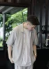 Miyake Pleated Short Sleeve Shirt Casual Solid Color Shirts Summer Button Lapel Top Men 2