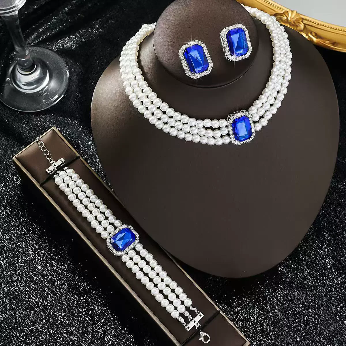 White Pearl Jewelry Set For Women Bridal Crystals Necklace Bracelet Earring Wedding Party Jewelry Sets - 5