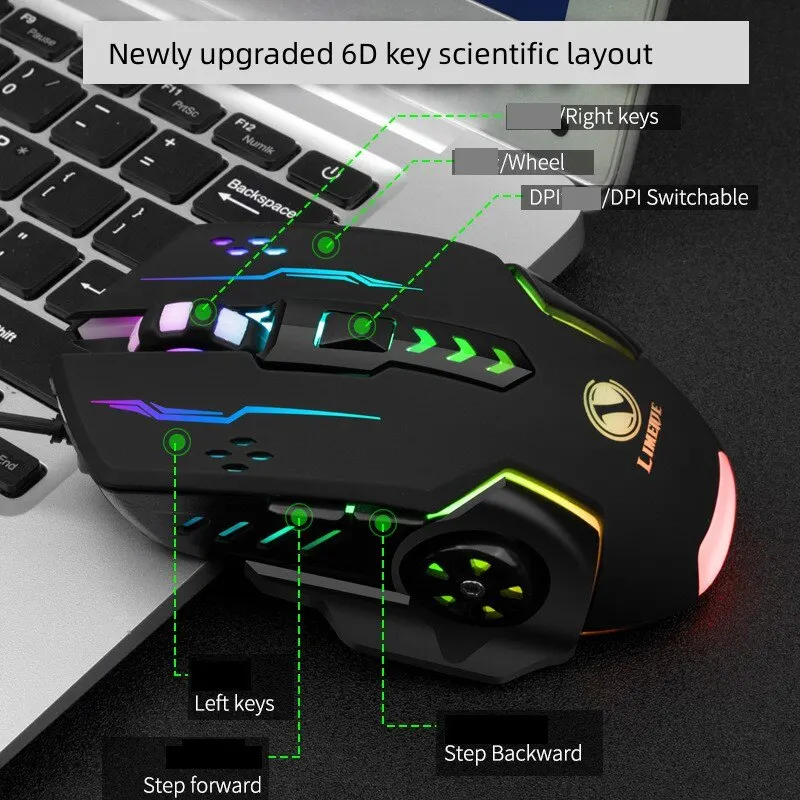 USB Wired Gaming Mouse Mechanical Mice USB Luminous Light Mouse Adjustable Optical Gamer Mouse for PC Computer Game