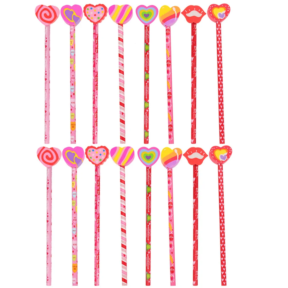 

Cartoon Heart Pattern Pencils Wood HB Pencils Eraser Tipped Heart Eraser Tipped Pencils For Gifts Mixed Style