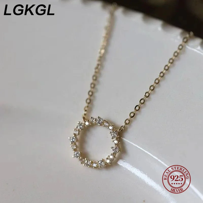 

LGKGL 925 Sterling Silver 18K Gold Plating Pavé Crystal Round Star Same Style Necklace Women Fashion Party Jewelry Accessories