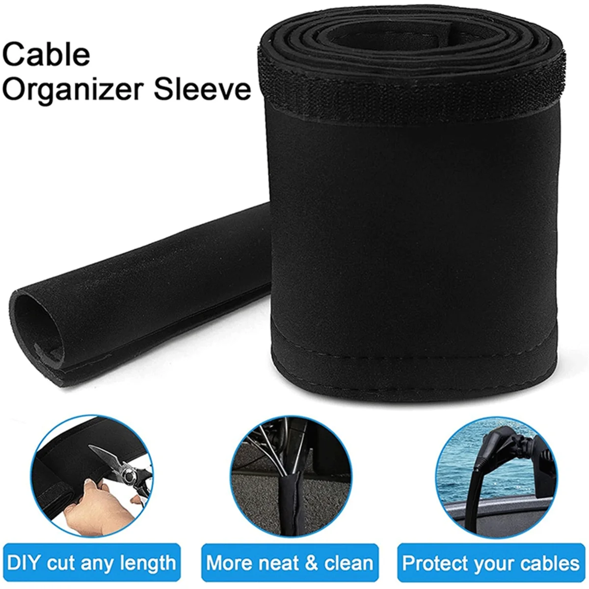 XMLX 2Pcs 60 Inch Trolling Motor Cable Sleeve Black Neoprene Marine Wire Organizer Cover