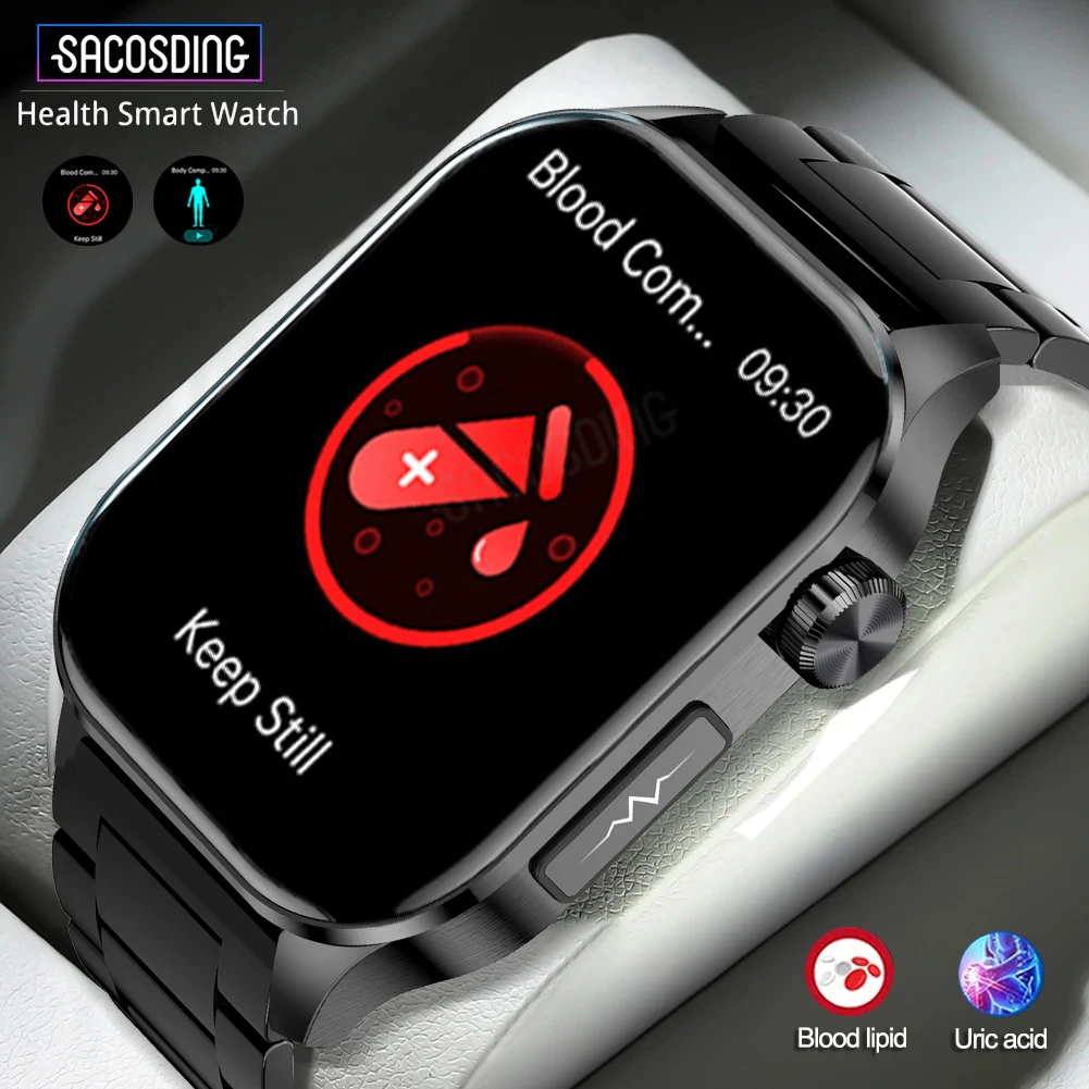 혈액 지질 요산 혈당 건강 스마트 워치, ECG, PPG, HRV 심박수, 혈액 신체 구성 스마트워치, 블루투스 통화 