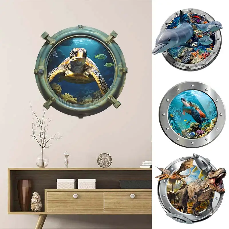 Sea life Shark Animal Fish Submarine Window Wall Stickers Bathroom Toilet Decor Living Room Cabinet Refrigerator Home Decoration wall stickers wall sticker