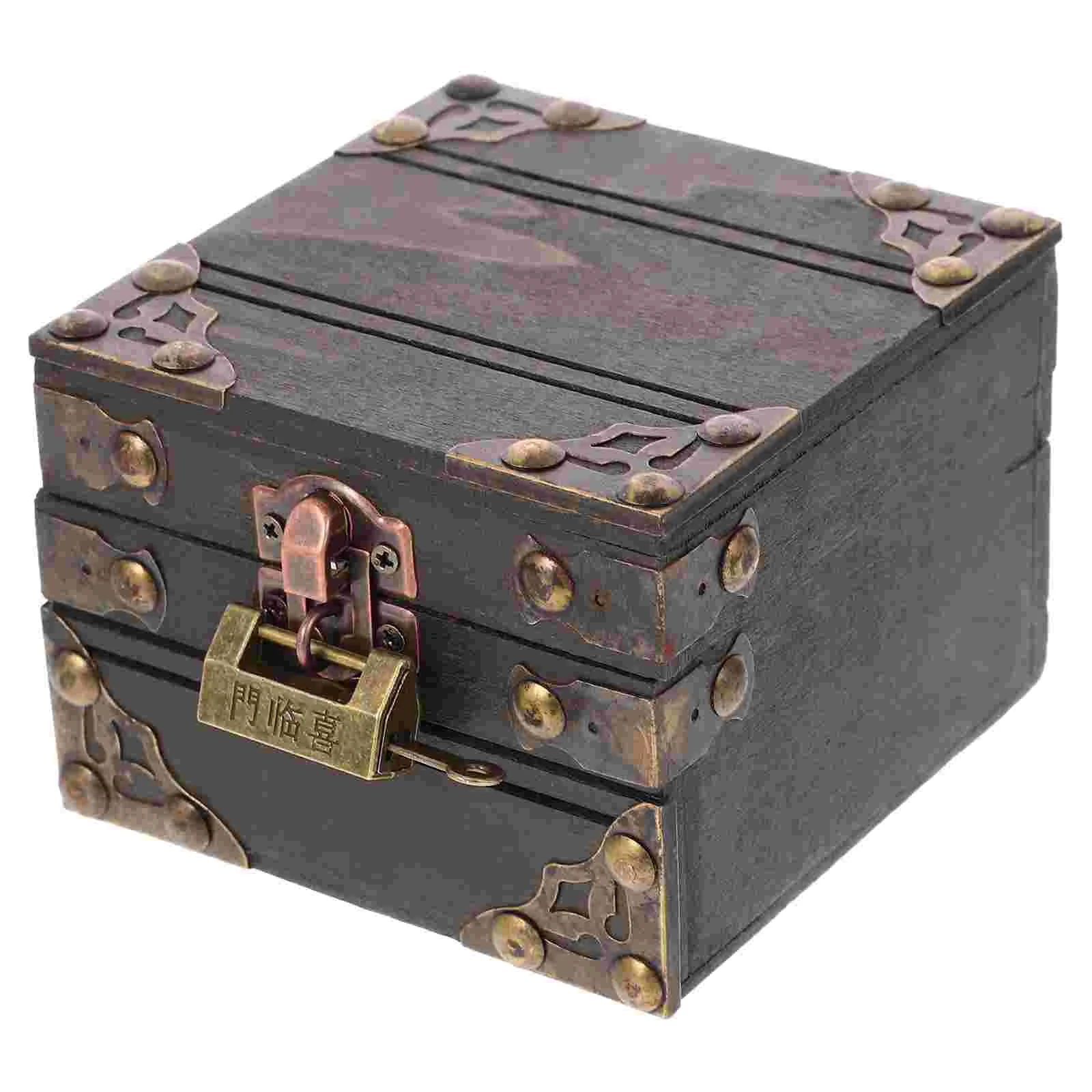 

Storage Crate Wooden Box Jewelry Case Keepsakes Chest With Lid Vintage Holder Pirate Treasure Candy Travel