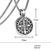 Vintage St Benedict Exorcism Women Men Necklace Round Pendant Stainless Steel 24Inch Chain Catholic Roman Cross Demon Necklaces 2