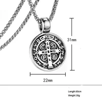 Vintage St Benedict Exorcism Women Men Necklace Round Pendant Stainless Steel 24Inch Chain Catholic Roman Cross Demon Necklaces 2